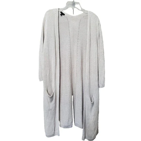 Talbots Sweaters Talbots Tan Linen Longline Open Front